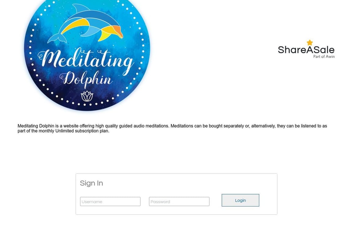 Meditating Dolphin affiliate program signup page