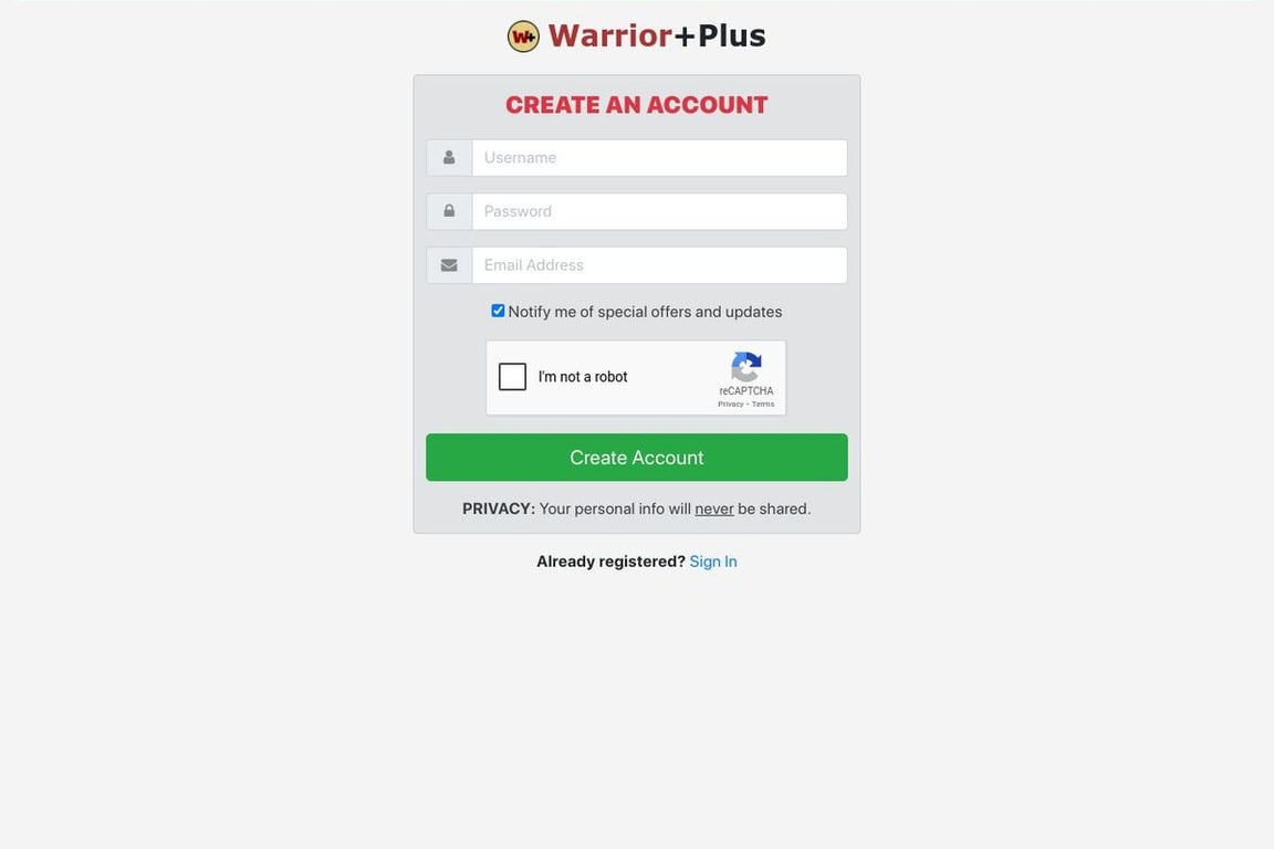 WarriorPlus affiliate program signup page