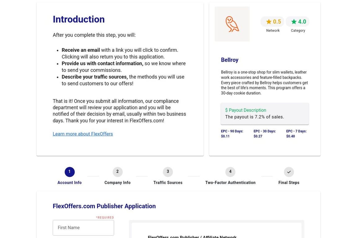 Bellroy affiliate program signup page