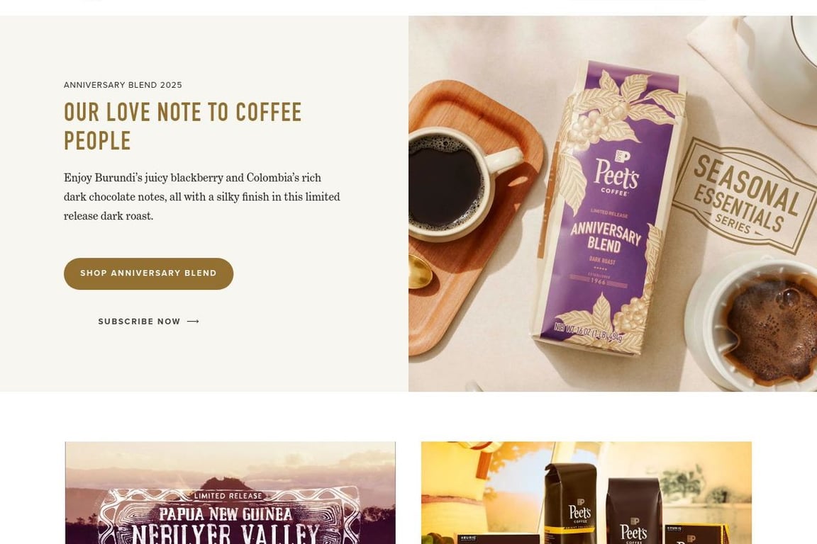 Peet’s Coffee homepage