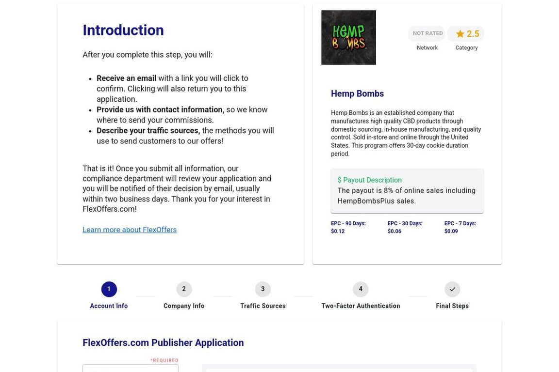 Hemp Bombs affiliate program signup page