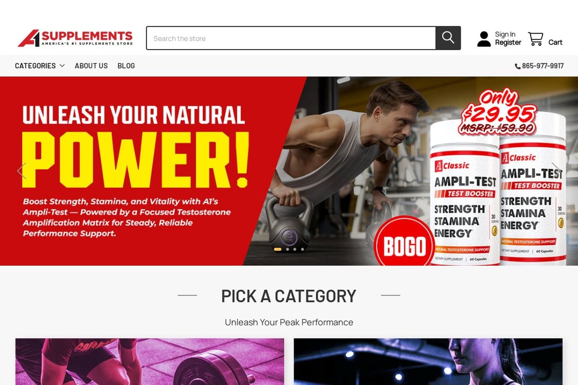 A1Supplements.com homepage