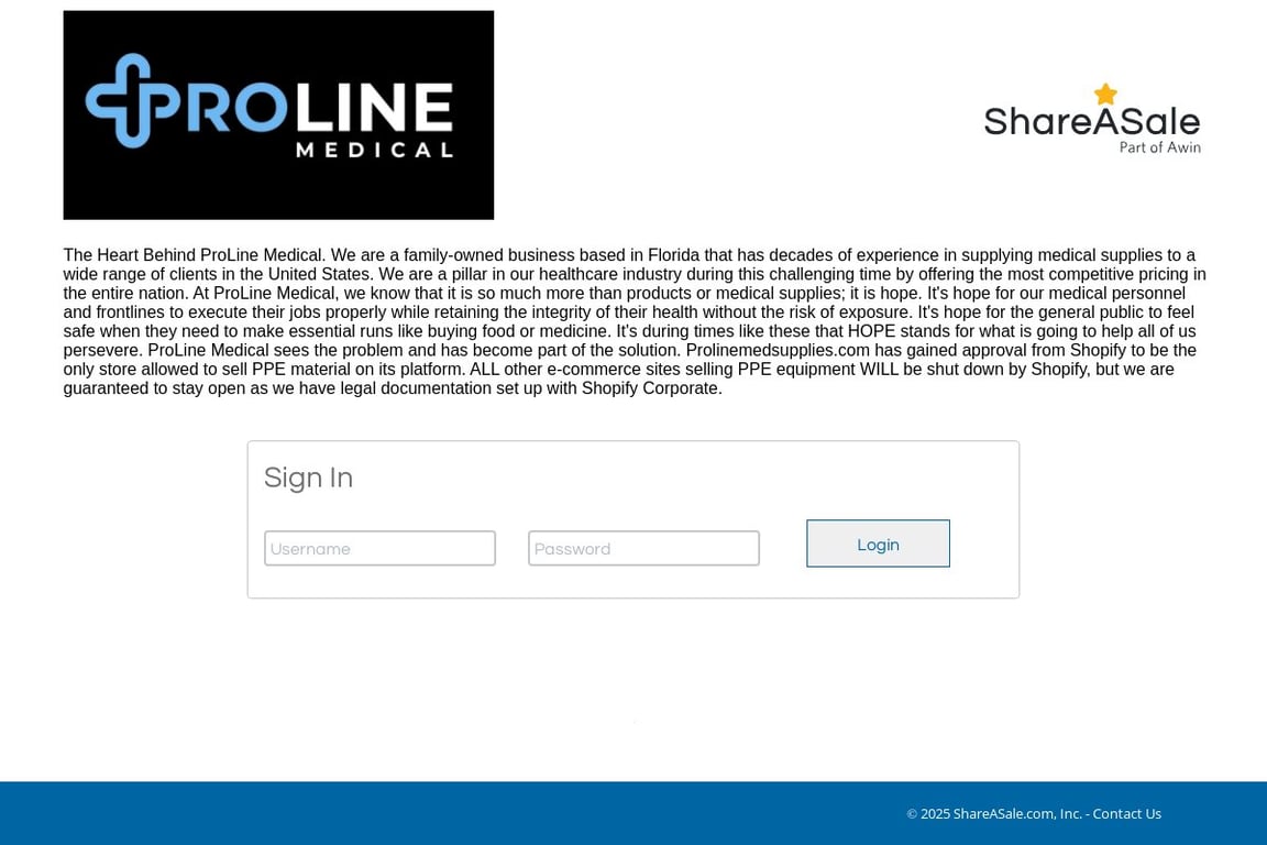ProLine Medical affiliate program signup page