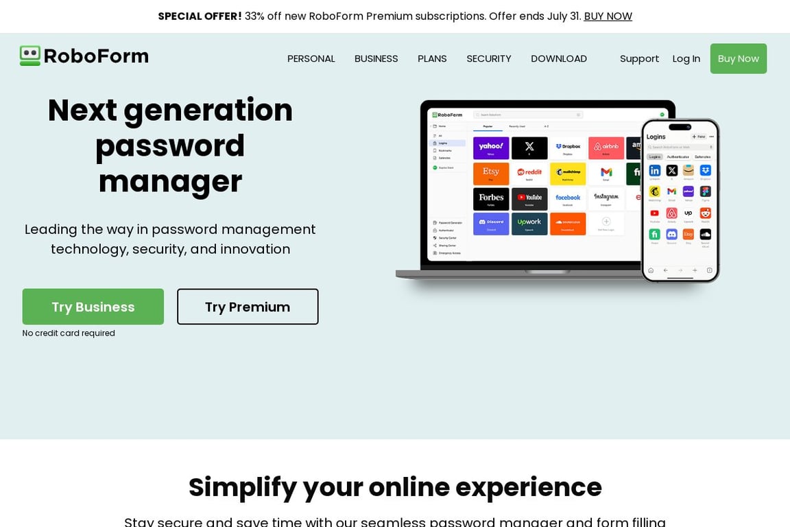 RoboForm Password Manager Affiliate Program homepage