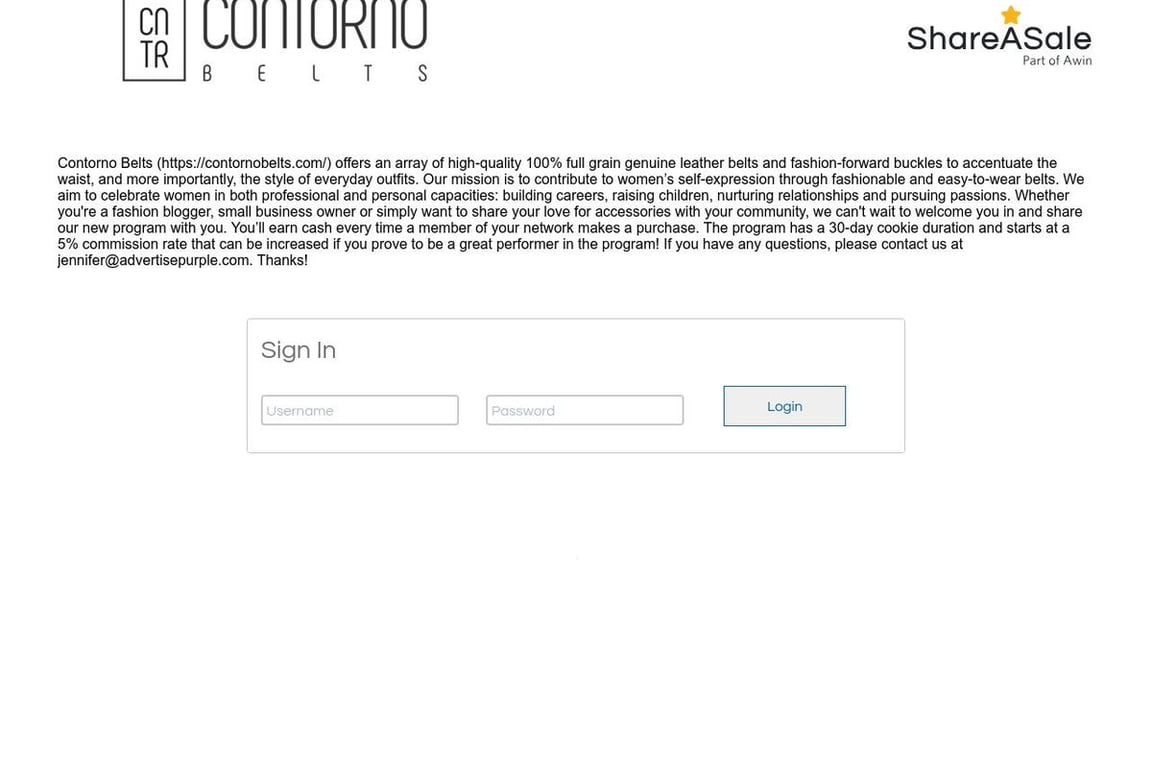 Contorno Belts affiliate program signup page