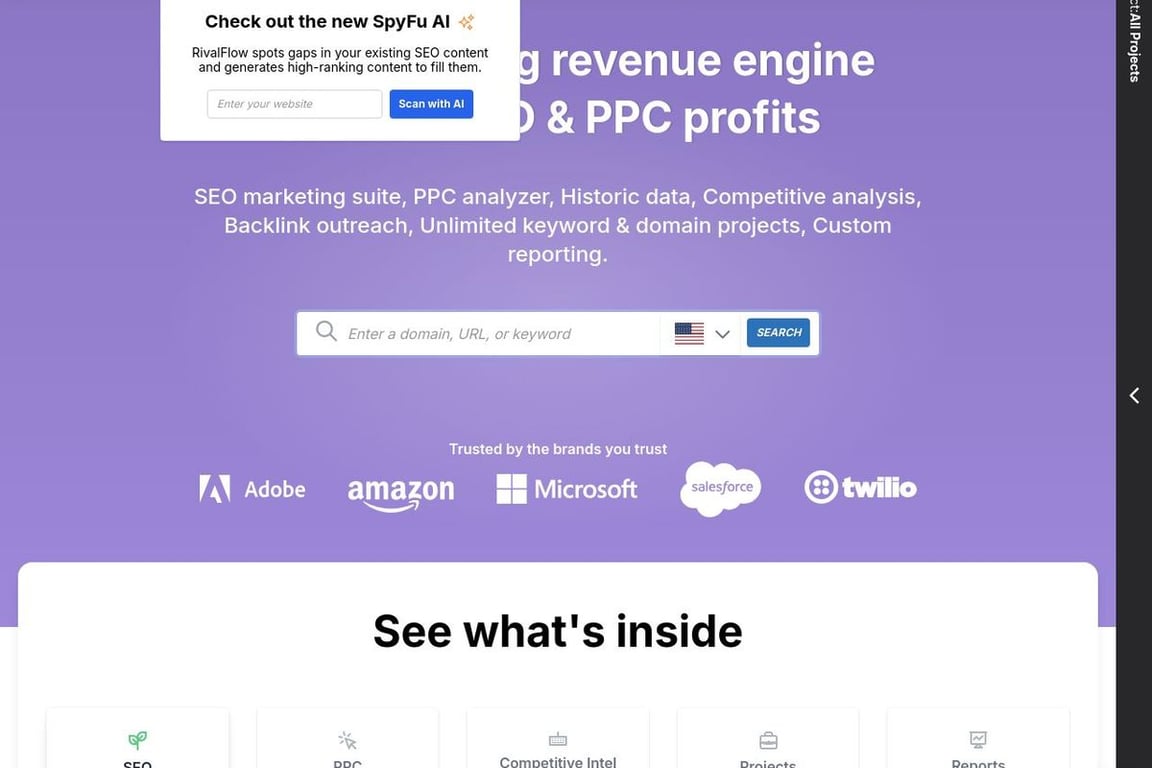 SpyFu homepage