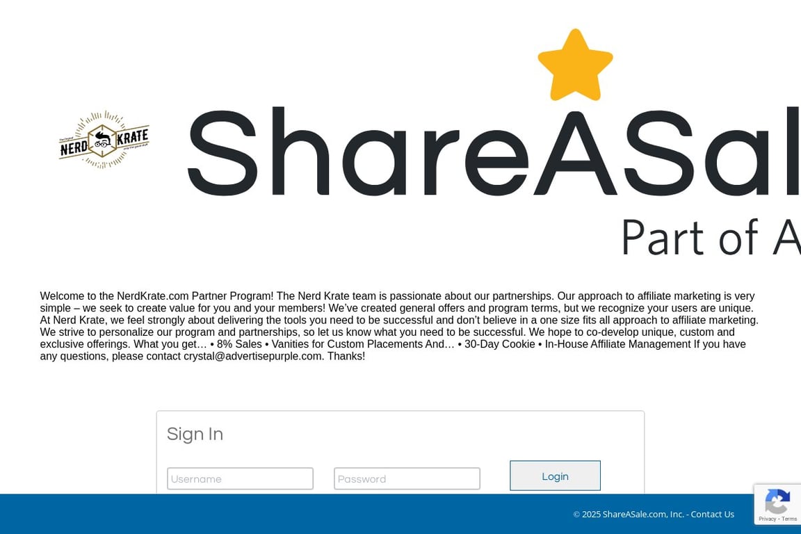 Nerd Krate affiliate program signup page
