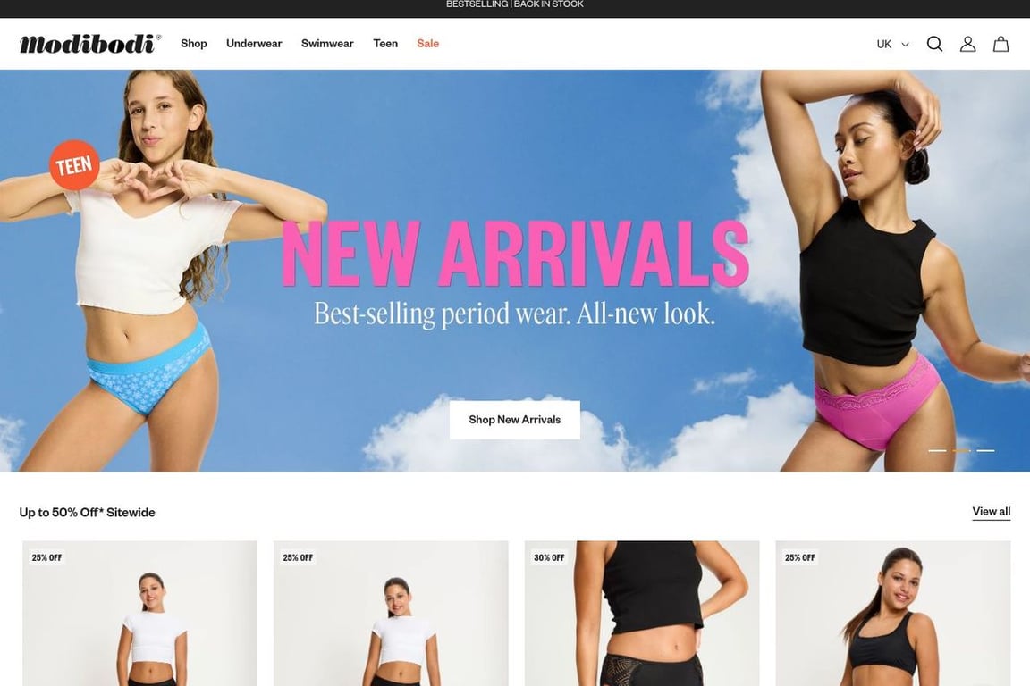 Modibodi UK homepage
