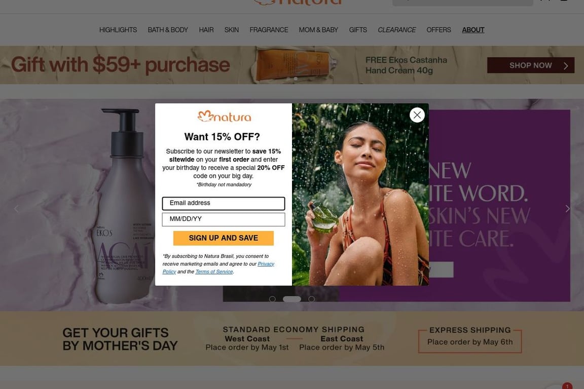 Natura Brasil US homepage