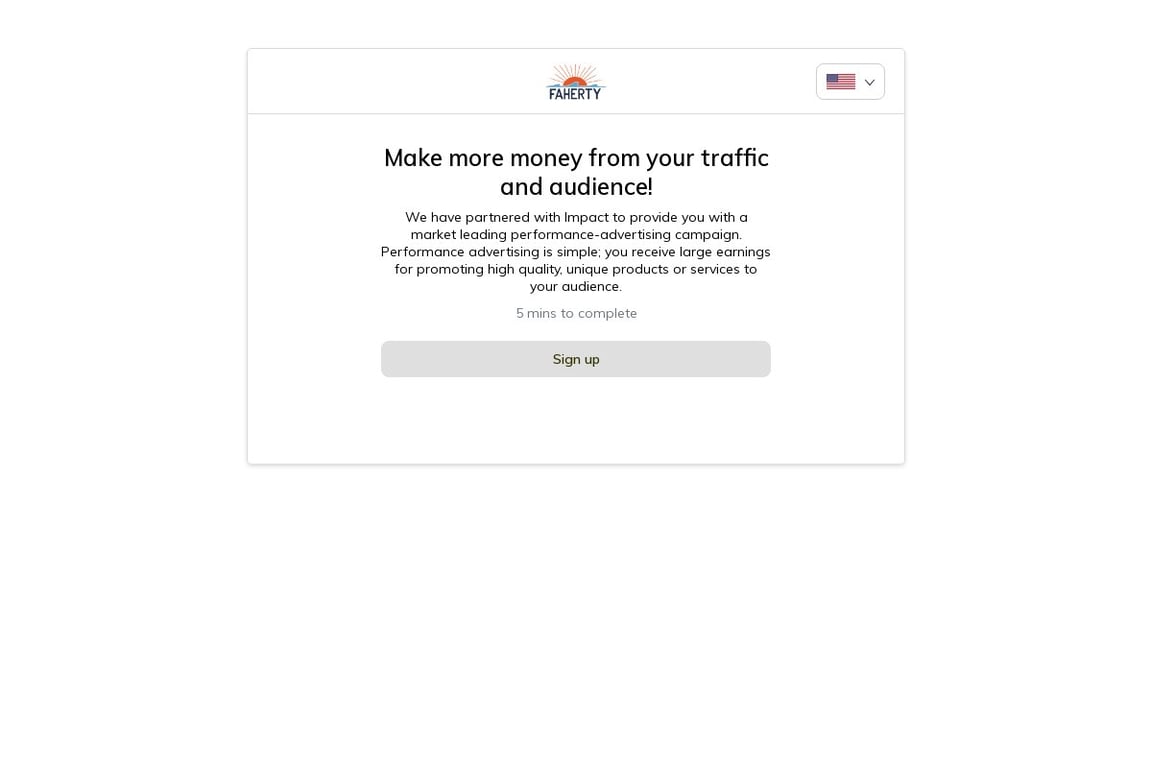 Faherty affiliate program signup page