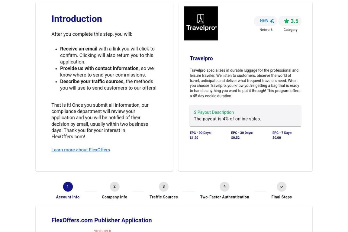 Travelpro affiliate program signup page