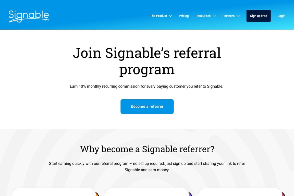 Signables affiliate program signup page