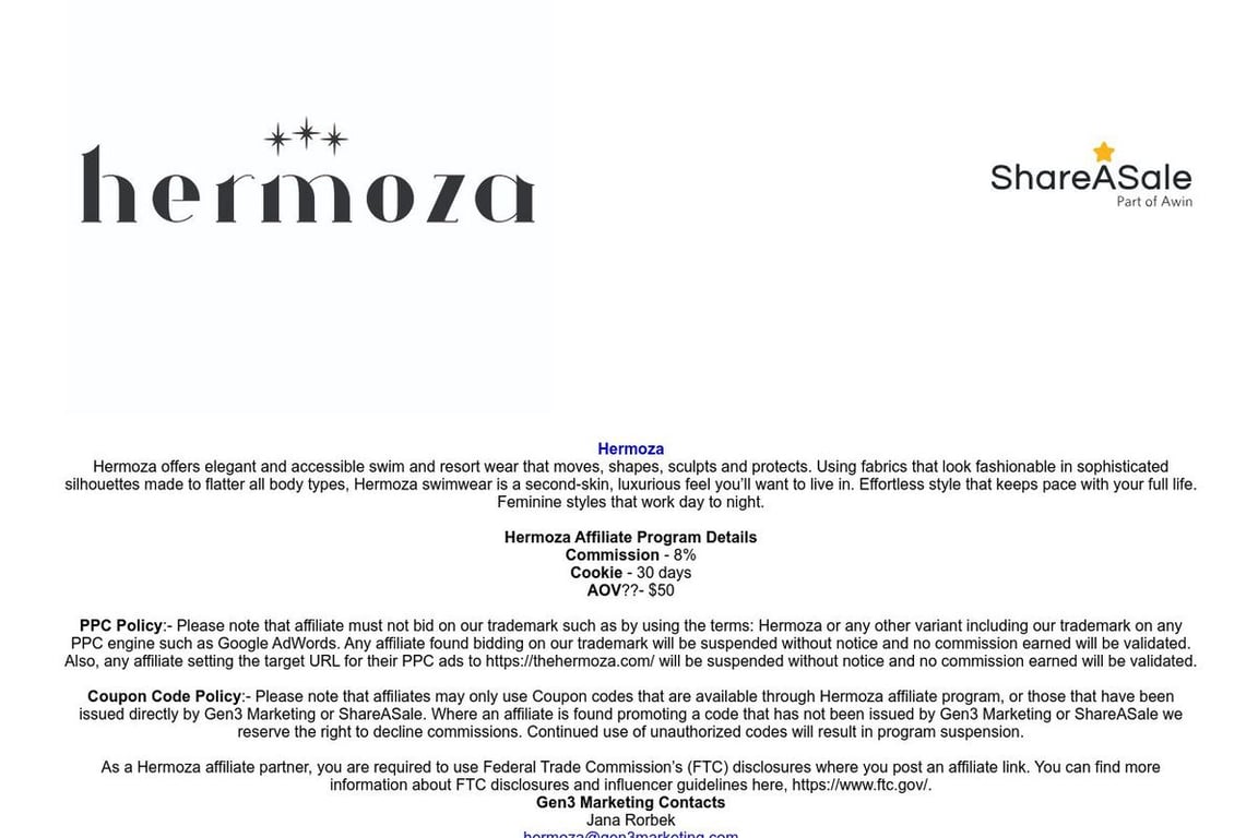 Hermoza affiliate program signup page