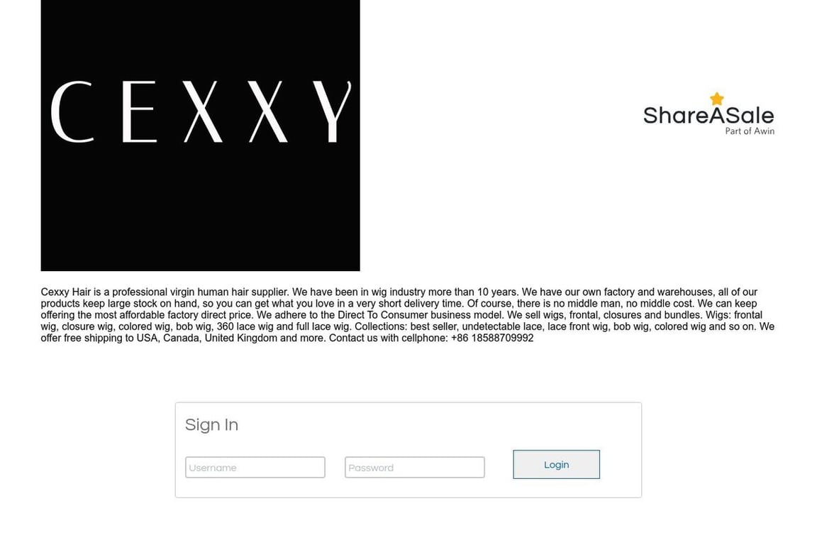 Cexxy Hair affiliate program signup page