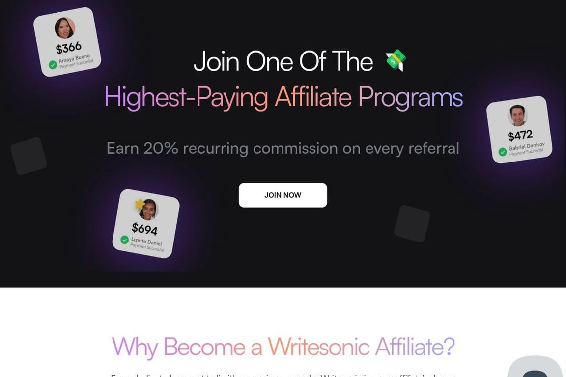 Writesonic affiliate program signup page