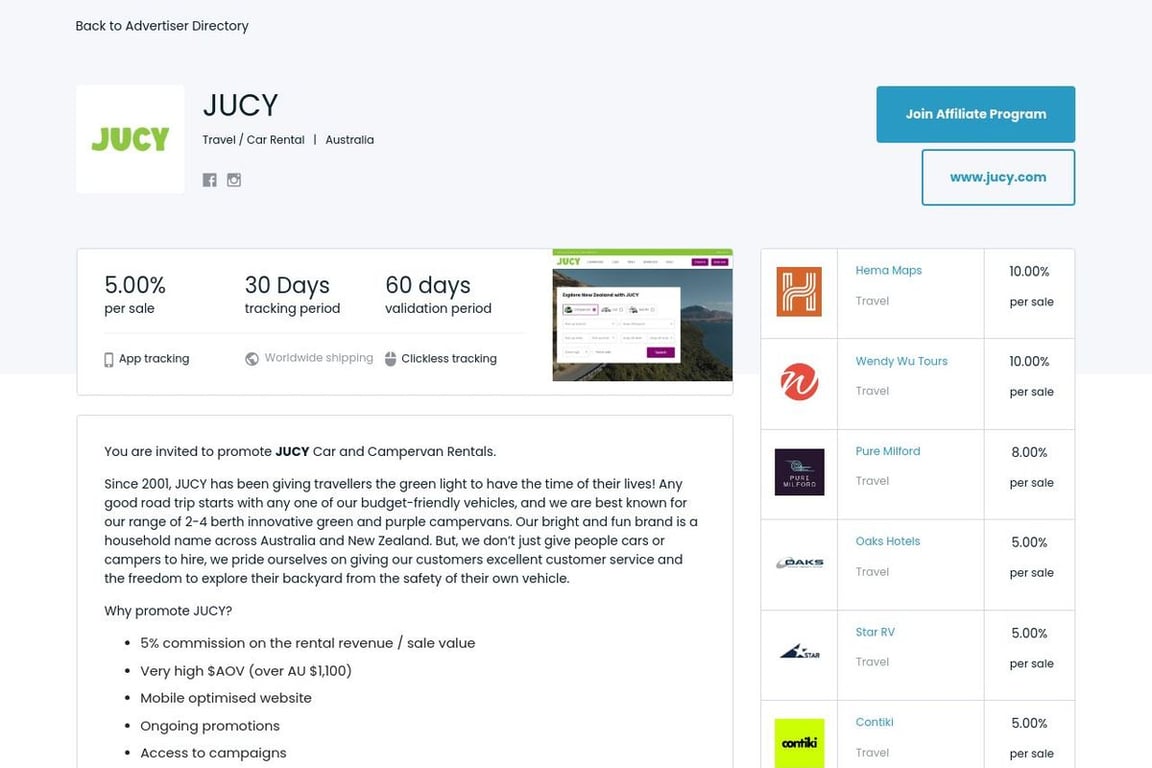 Jucy affiliate program signup page