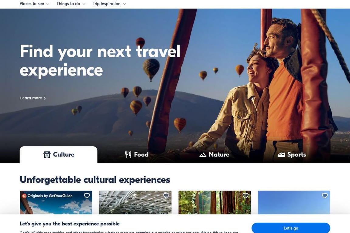 GetYourGuide – Content Partnerships homepage