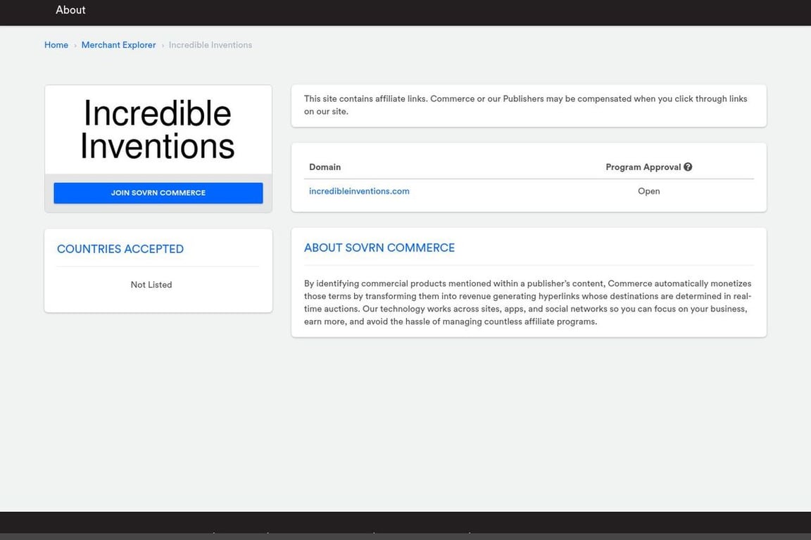 Incredible Inventions affiliate program signup page
