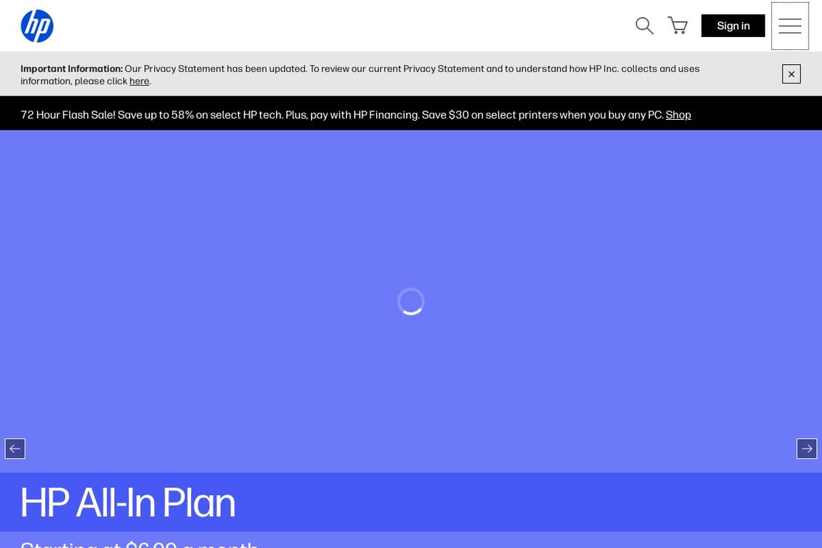 HP.com homepage