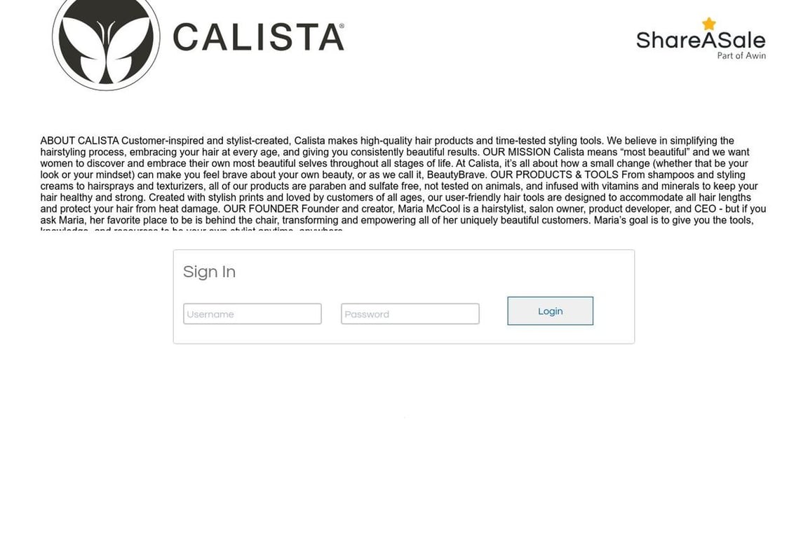 Calista Tools affiliate program signup page