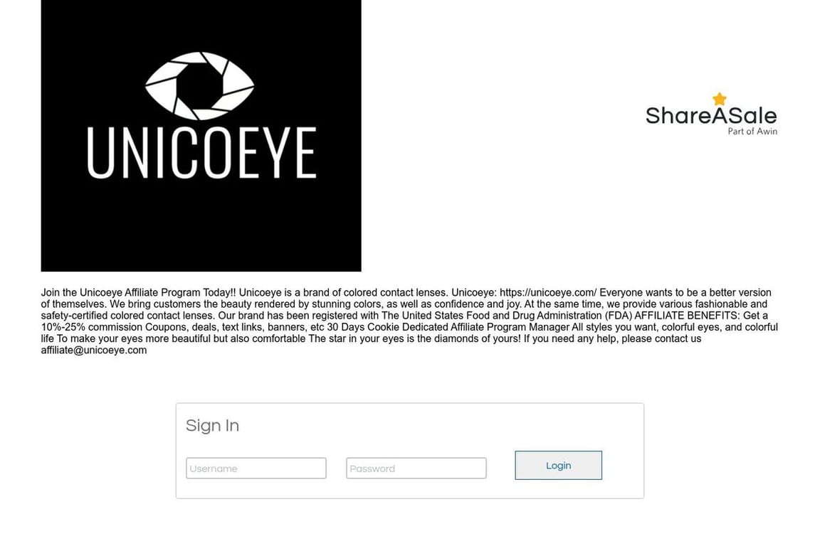 Unicoeye affiliate program signup page