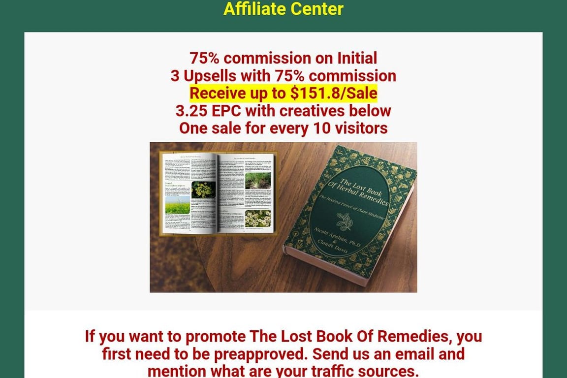 The Lost Book Of Remedies affiliate program signup page