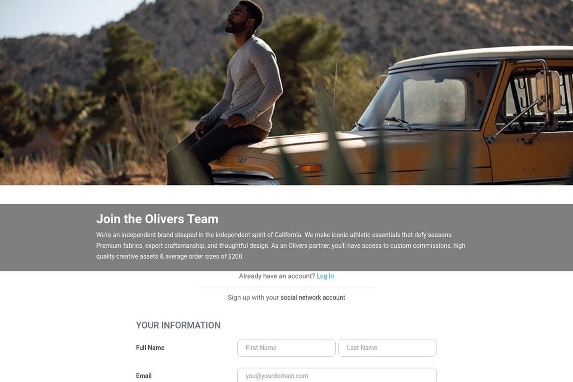 Olivers affiliate program signup page