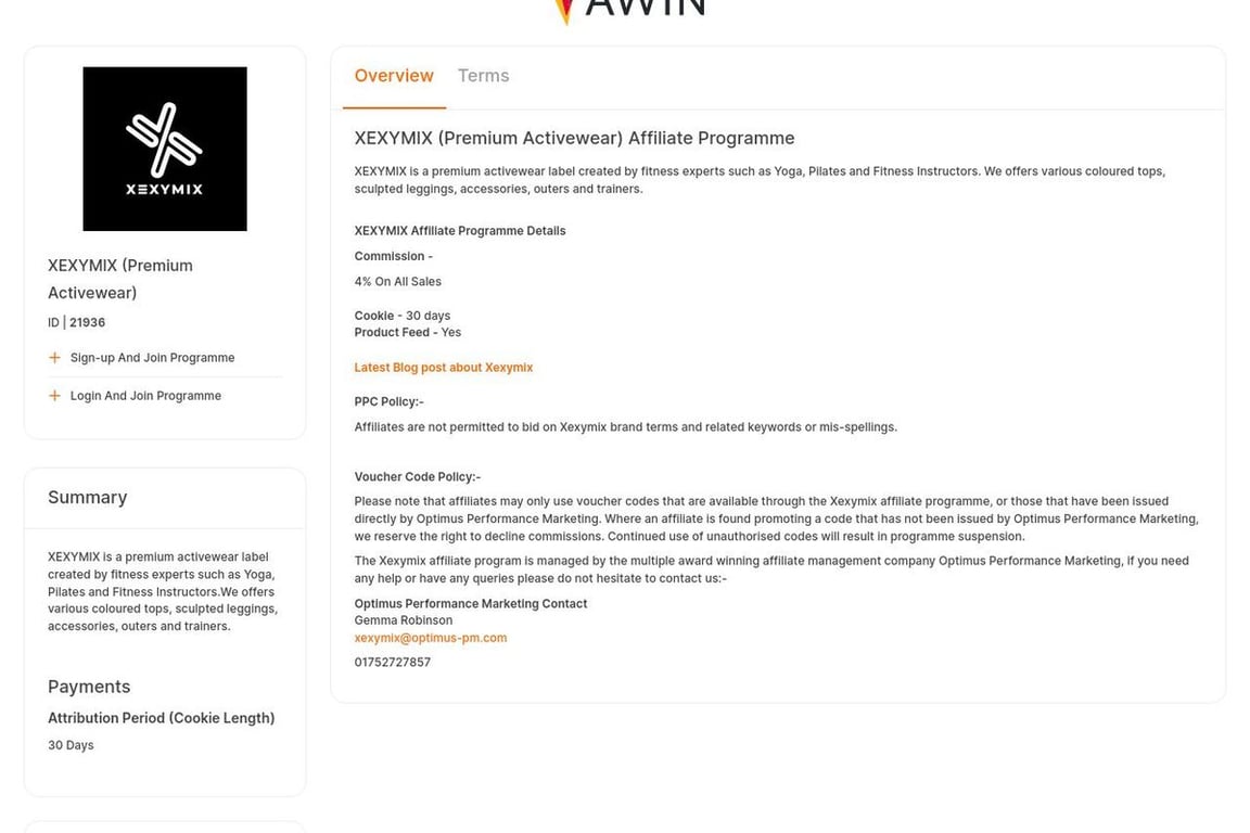 XEXYMIX (Premium Activewear) affiliate program signup page