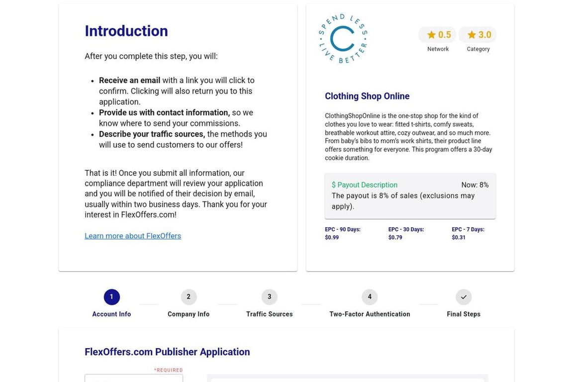 Clothing Shop Online affiliate program signup page