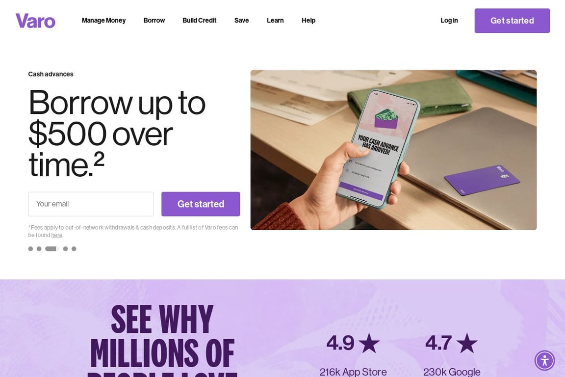 Varo Money homepage