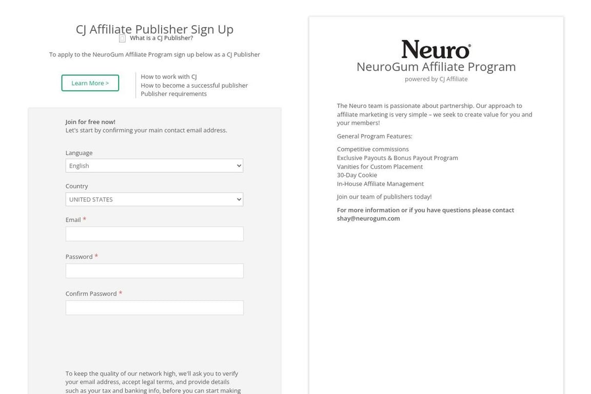 NeuroGum affiliate program signup page