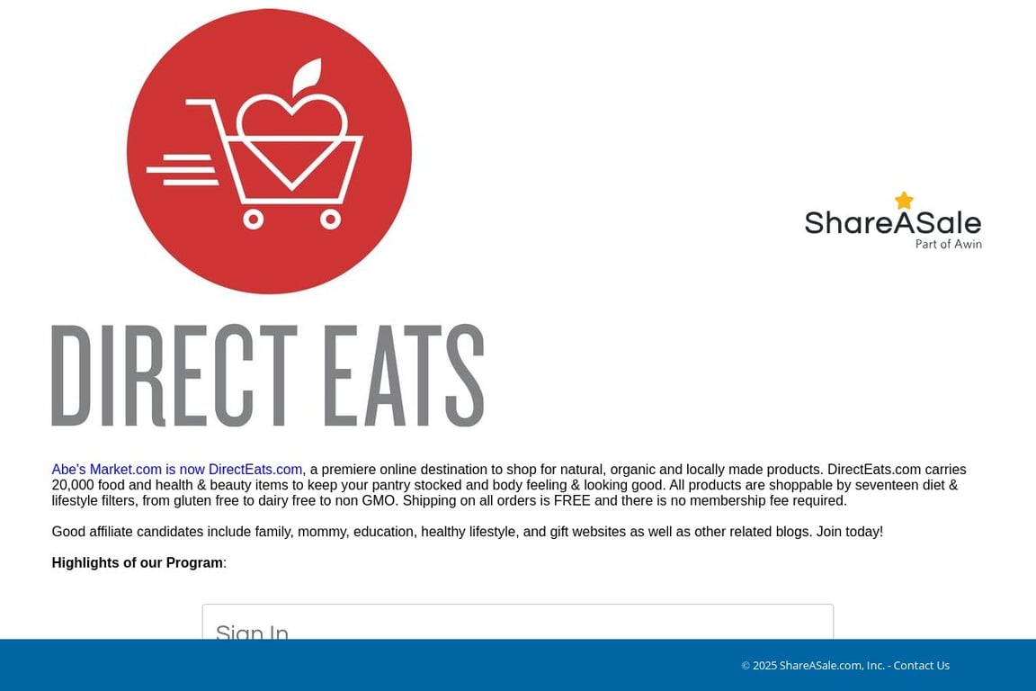 Direct Eats affiliate program signup page
