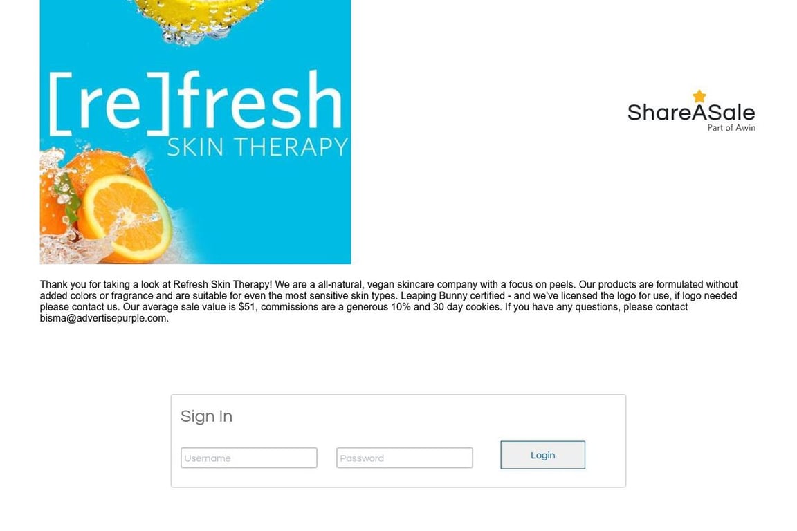 Refresh Skin Therapy affiliate program signup page