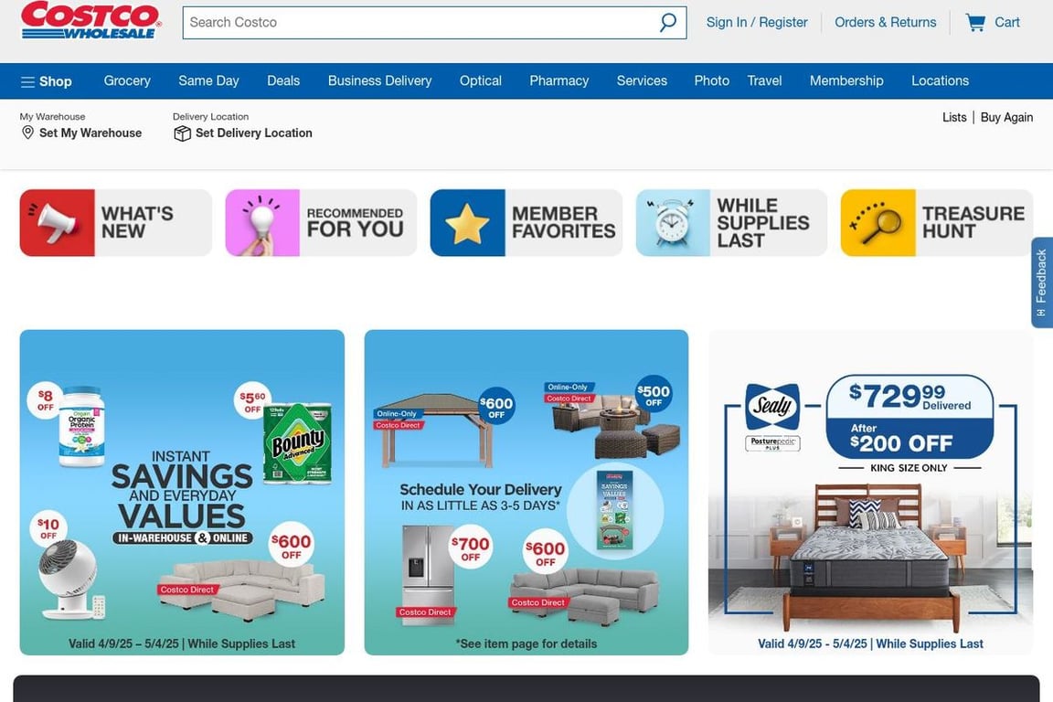 Costco homepage