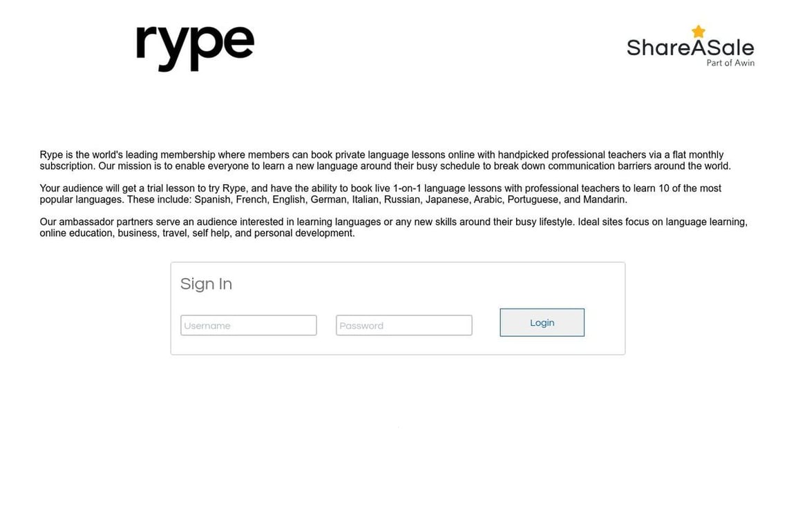 Rype affiliate program signup page