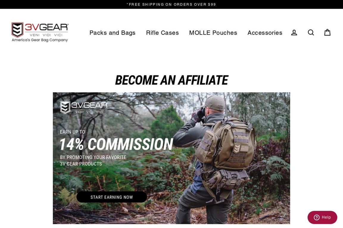 3V Gear affiliate program signup page