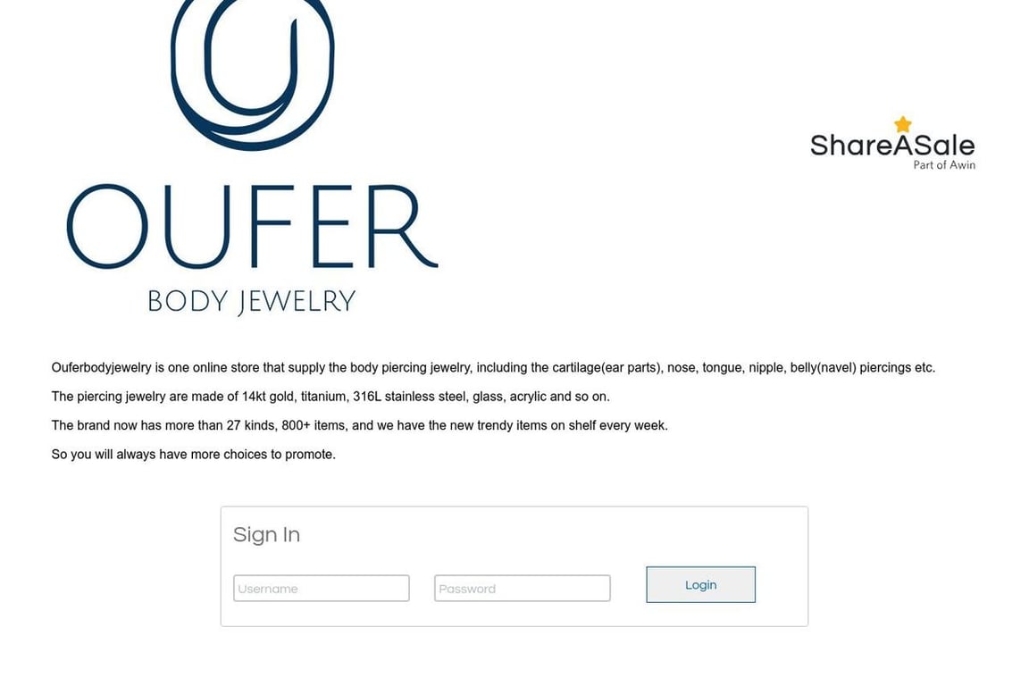OUFER BODY JEWELRY affiliate program signup page