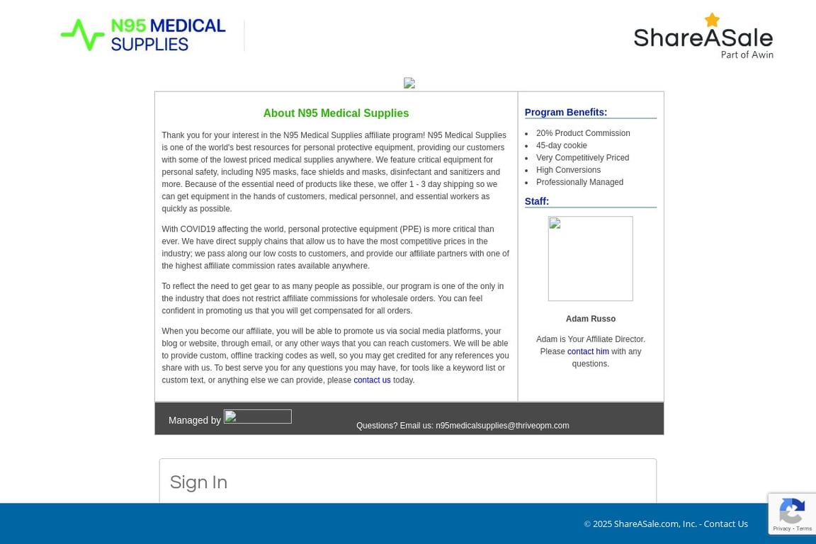 N95 Medical Supplies affiliate program signup page