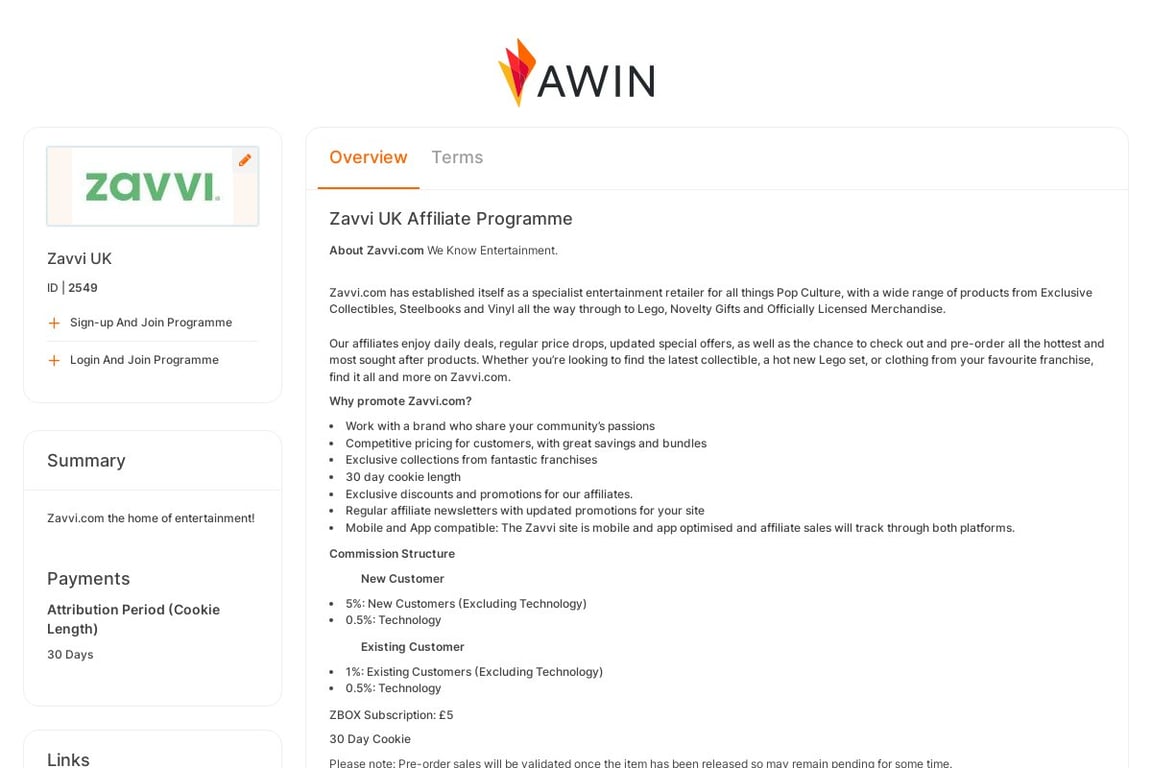 Zavvi FR affiliate program signup page