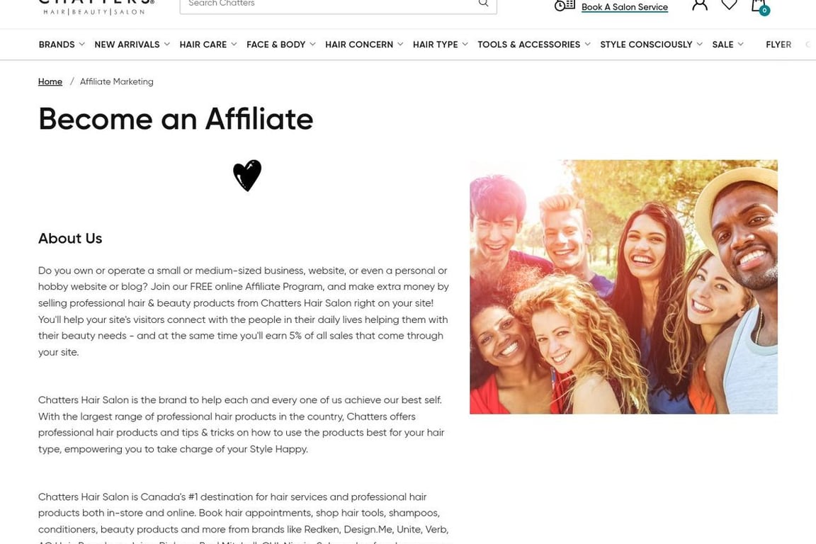 Chatters affiliate program signup page