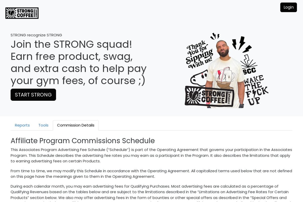 STRONG COFFEE COMPANY affiliate program signup page