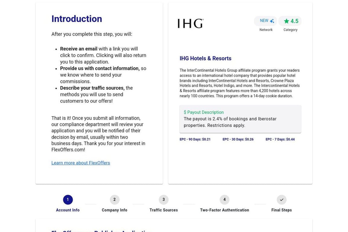 IHG Hotels & Resorts affiliate program signup page