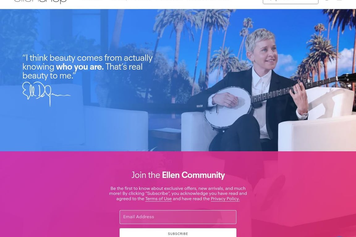 The Ellen DeGeneres Shop homepage