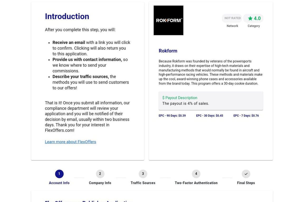 Rokform affiliate program signup page