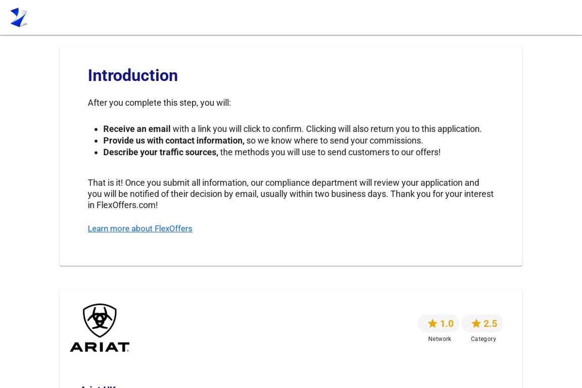 Ariat UK affiliate program signup page