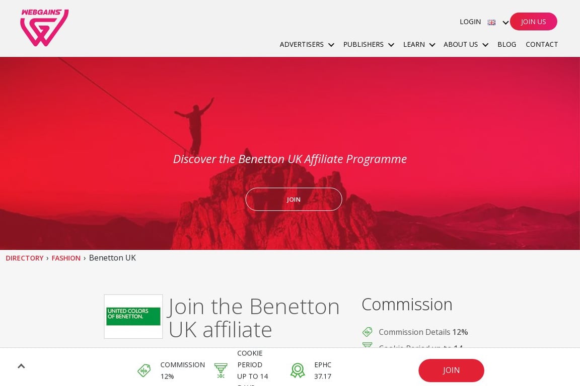 Benetton UK affiliate program signup page