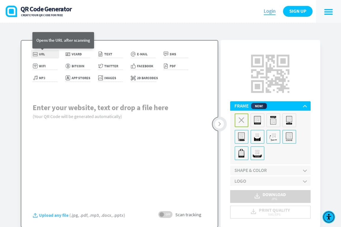 QR Code Generator homepage