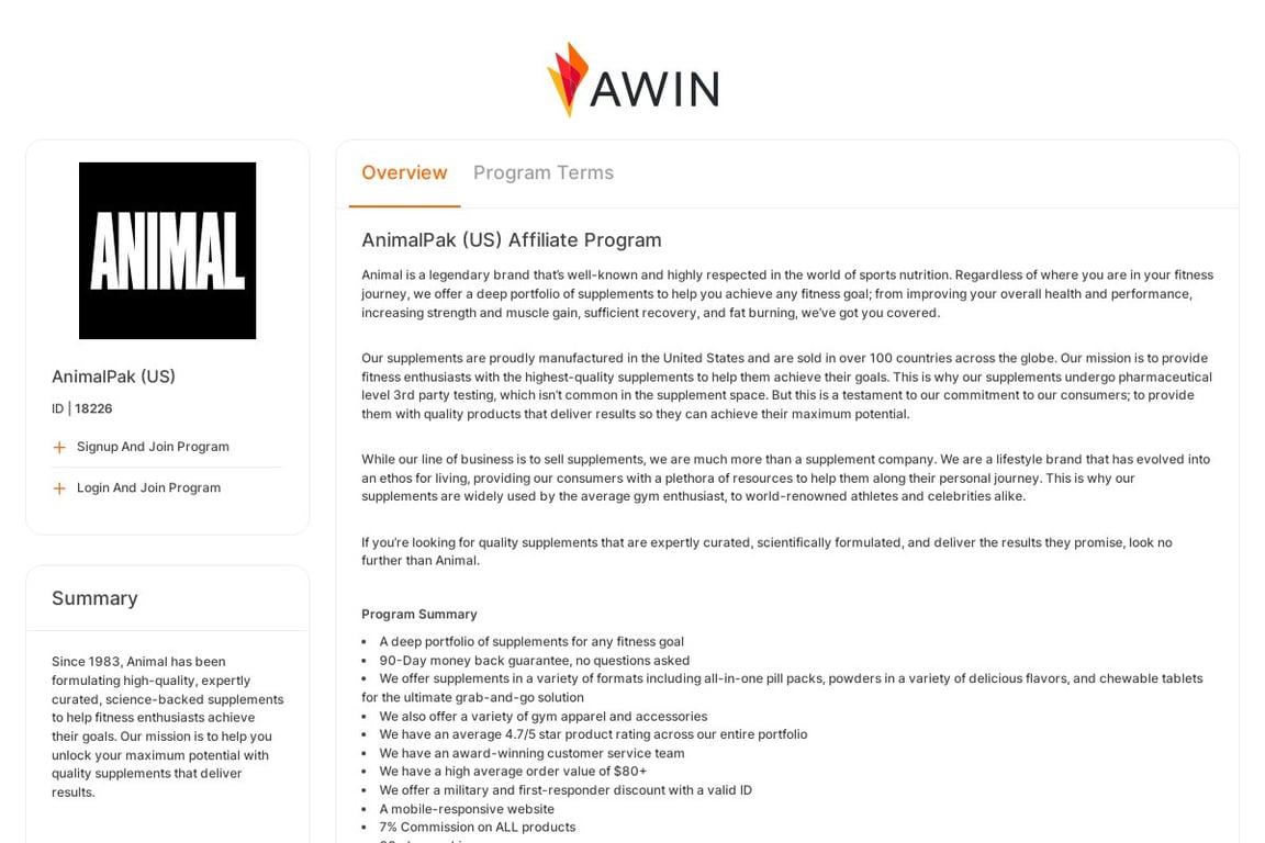 AnimalPak affiliate program signup page