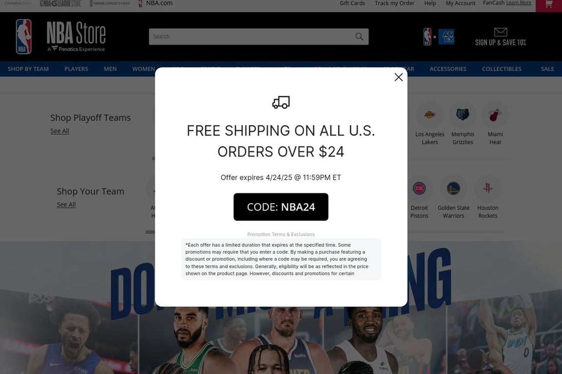 NBA Store homepage