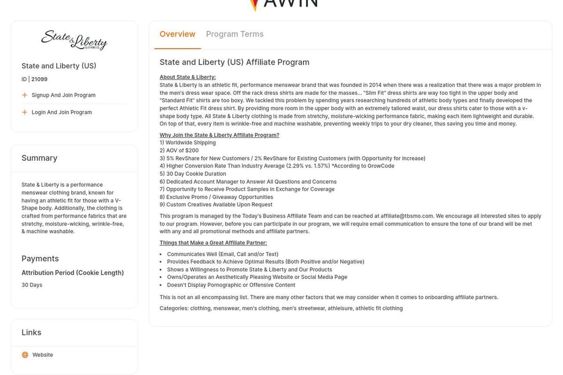 State and Liberty (US) affiliate program signup page